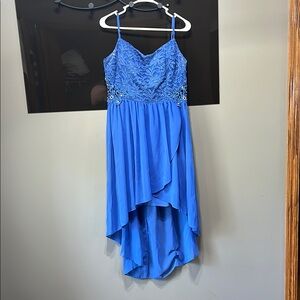 Elegant Blue Lace High-Low Dress